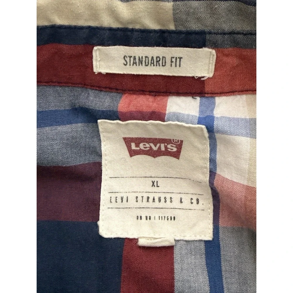 Levi's Plaid Short Sleeve Collared Button Up Shirt‎ Pearl Snaps Mens XL